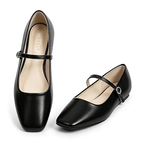 MUSSHOE Square Toe Mary Jane Flats for Women: Comfortable Non-Slip