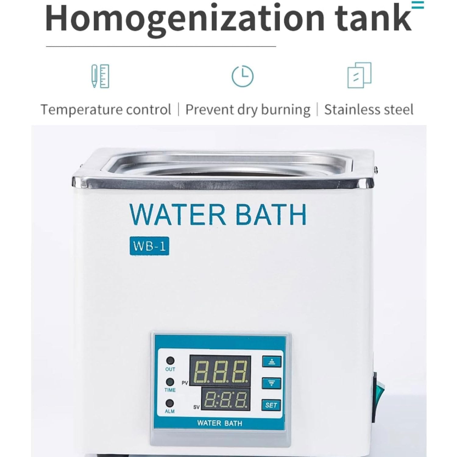 Baño María de laboratorio de 3 L, baño María de acero inoxidable de un solo orificio de 300 W, baño María eléctrico de laboratorio con pantalla digital, baño María termostático anticombustión en seco