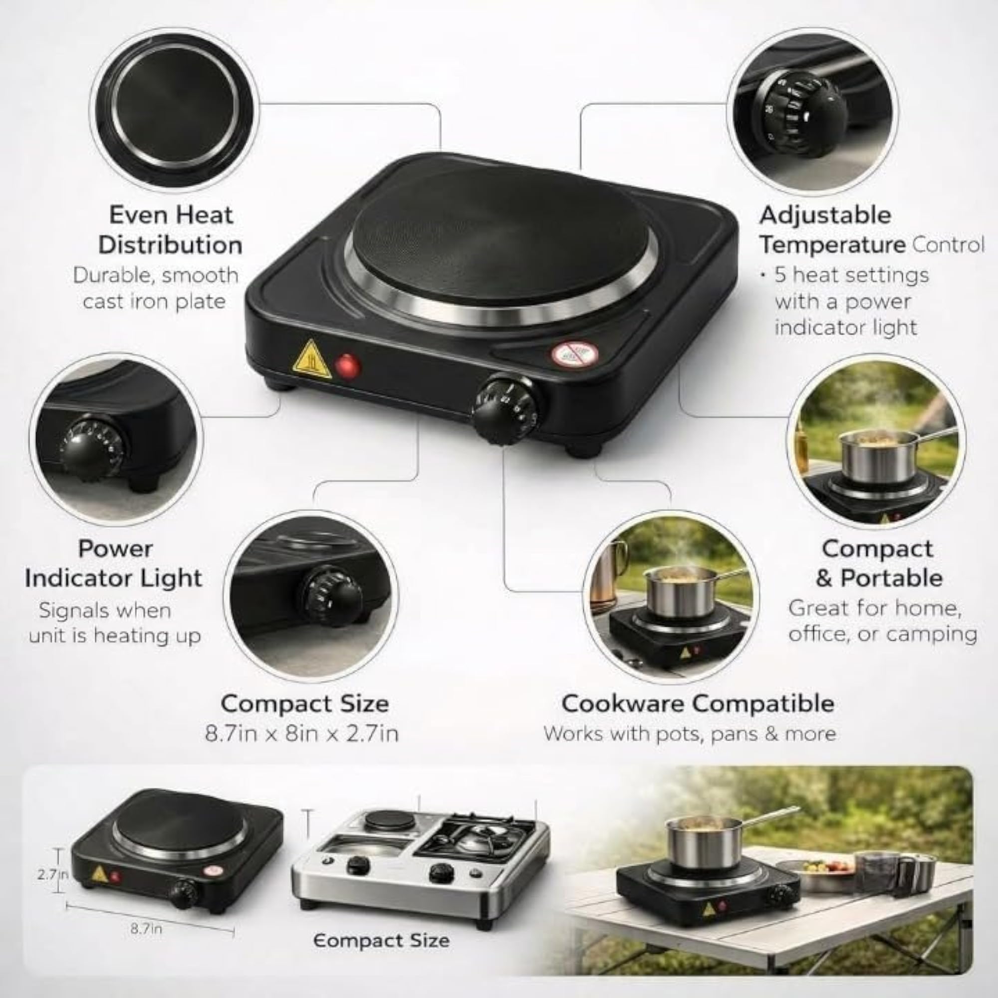 Portable Electric Hot Plate 1000W Single Burner Cooktop