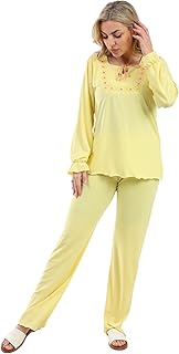 بيجامة بأكمام طويلة، ملابس نوم مريحة بخامة خفيفة الوزن لتوفير أقصى درجات الراحة، طقم ملابس استرخاء أنيقة للنساء من زيكوتكس