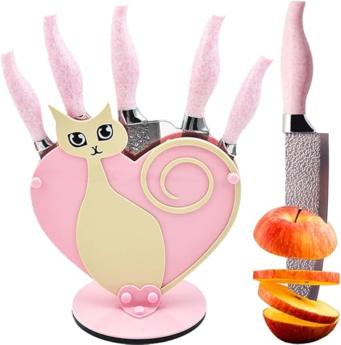 Juego de cuchillos de cocina juego de 7 piezas de bloques de cuchillos con bloque de soporte de cuchillos acrílicos de corazón juegos de cuchillos