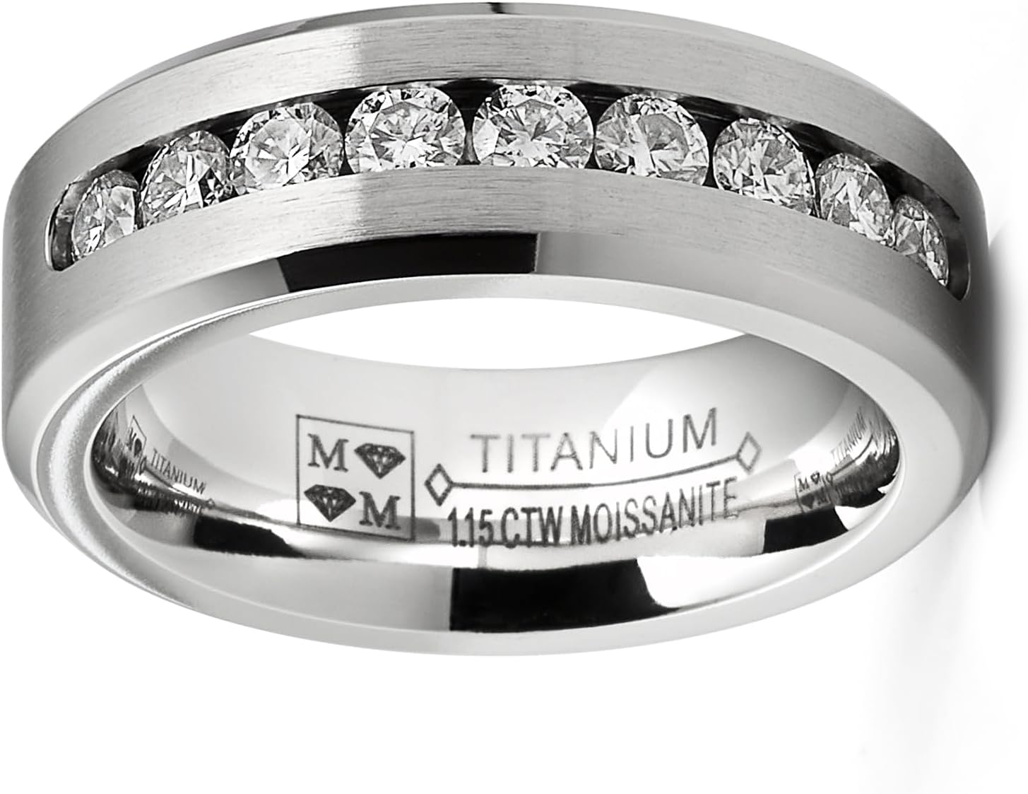 Metal Masters Titanium Men's Wedding Band Engagement Ring with 9 large Princess-Cut
