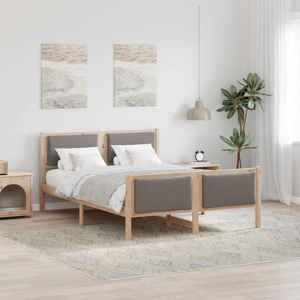 Lite drewno sosnowe nowoczesny prostokątny 140 x 190 cm brązowy | Ramka łóżka Z zagłówkiem Ciemnoszary 140 x 190 cm tkanina Lite Sosna Nowoczesna