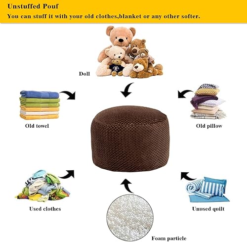 Miniatura 6 de Asuprui Puf Otomano Sin Relleno Asiento Puf Redondo Reposapiés Taburete Otomano Reposapiés Sin Relleno 20x20x12 Pulgadas Silla Mullida Puf de Suelo