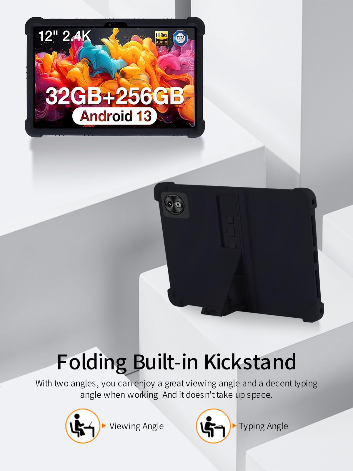 BOVUGAC - Funda para tablet DOOGEE T20 Ultra, de 12 pulgadas, silicona suave, soporte ajustable, a prueba de golpes, apta para niños, para tablet DOOGEE T20 Ultra, de 12 pulgadas (negro)