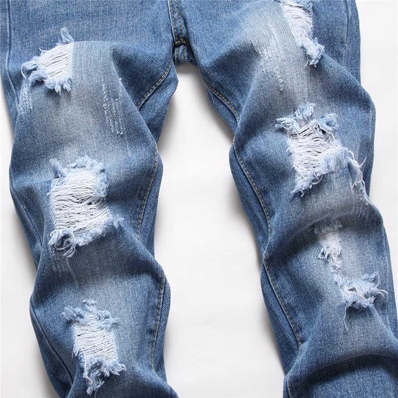 Boy's Stretch Comfy Ripped Jeans Skinny Stylish Distressed Washed Denim Jeans Pants4