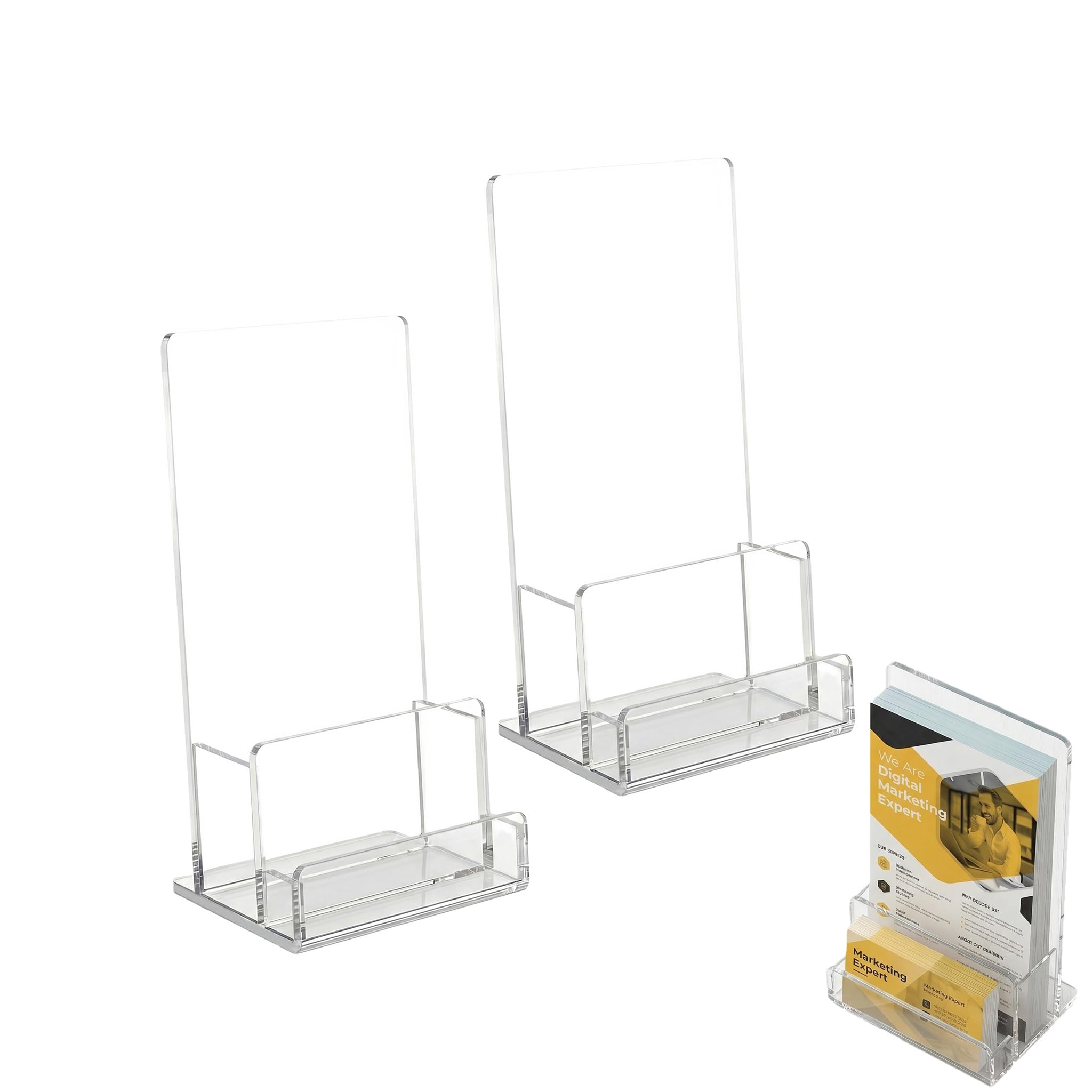 Leaflet Holders, 2 Pcs Sign Holders Display Holder with Business Card Slot