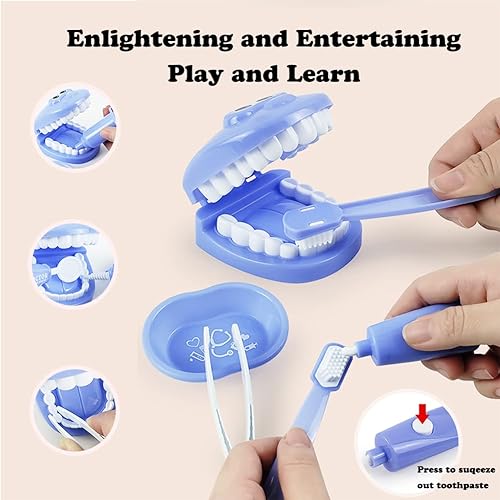 Miniatura 5 de Paquete de 19 piezas  9 piezas de juego de dentista de simulación de plástico (morado) + 10 piezas de juego de simulación de dinosaurio de plástico