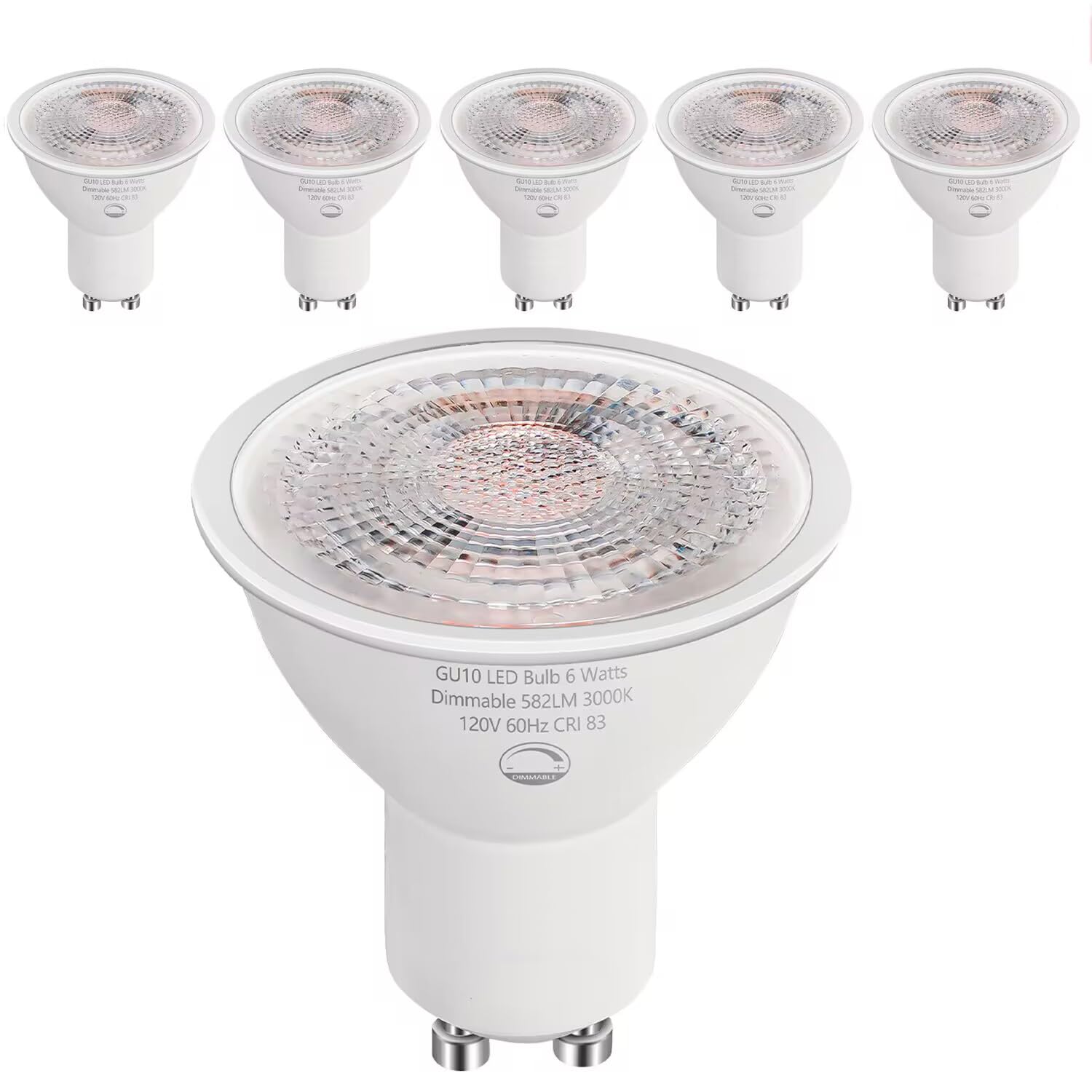 6-Pack GU10 LED Bulbs Dimmable 6W 50W Equivalent 3000K Soft White 582 Lumens Perfect for Recessed Lighting Track