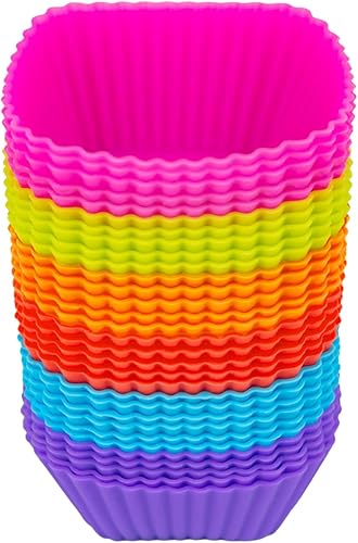 Paquete de 30 tazas de silicona para hornear, 2.75 pulgadas cuadradas para hornear, forros para magdalenas, resistentes, reutilizables y