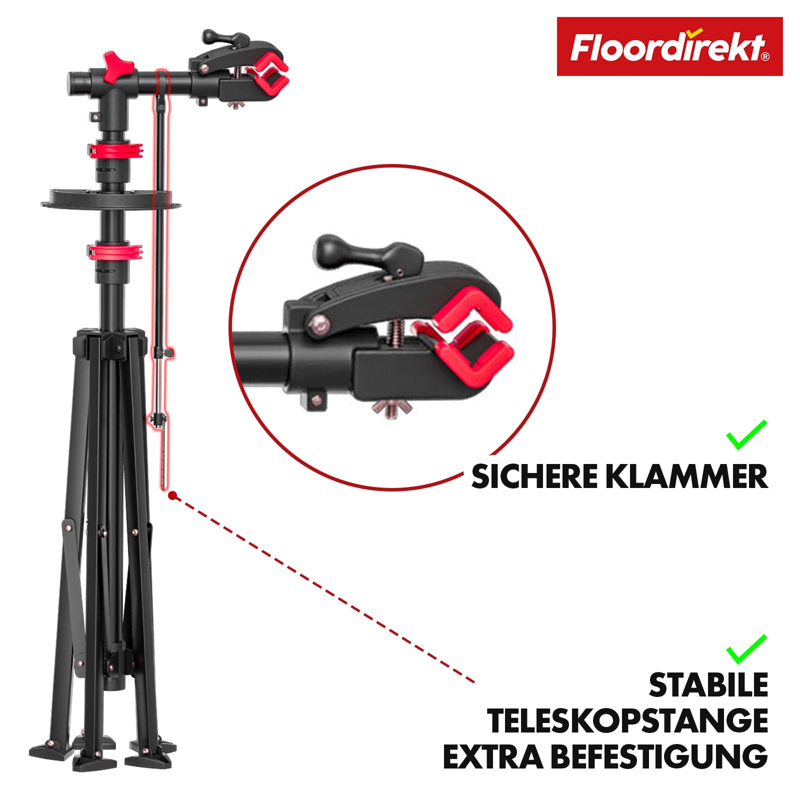 Floordirekt Fahrrad Montageständer bis 30 kg belastbar, Profi Reparaturständer mit Werkzeugschale, drehbar, klappbar, höhenverstellbar (Lois)