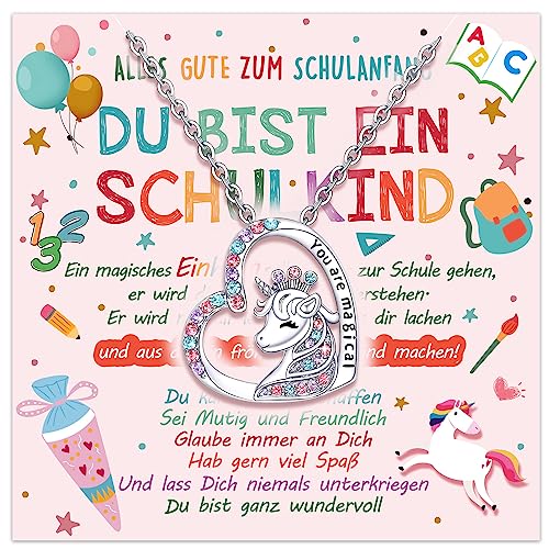 Humairc Einschulung Mädchen Geschenk Schutzengel Halskette Schulkind 2024 Schultüte Füllung Schulanfang Glücksbringer Plus Grußkarte Geschenkbox (Blau)