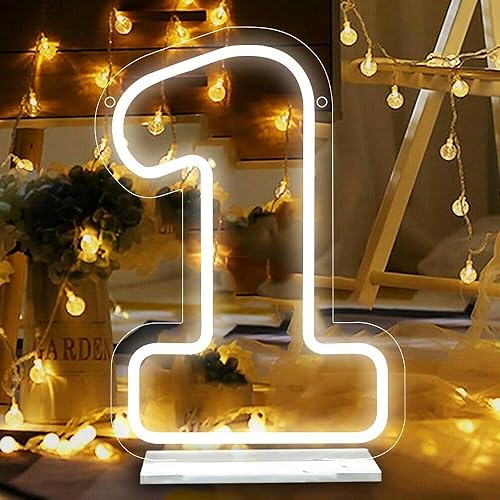 Letrero de neón número 1, luces de neón con luz LED de un número, luz número uno para boda, cumpleaños, fiesta, aniversario, regalos de número,
