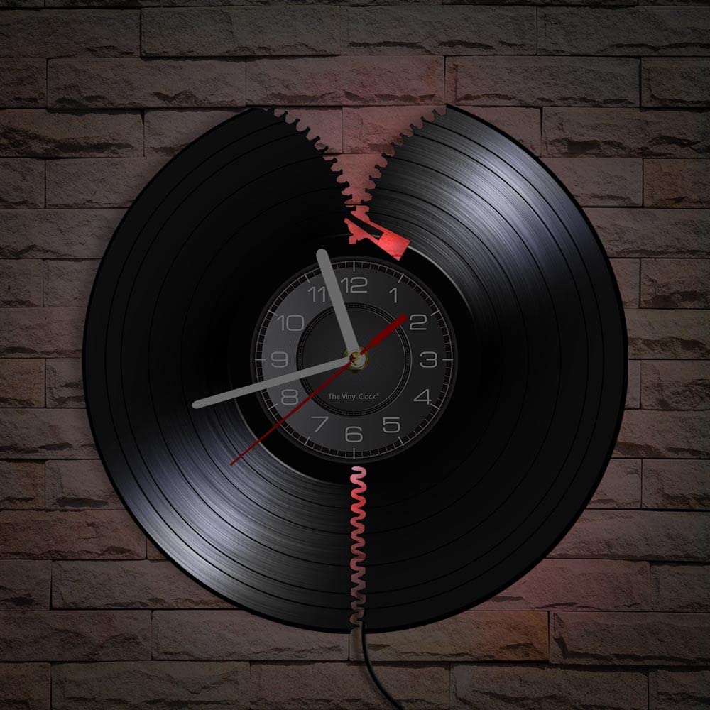 Smotly Black With Lights Vinyl Wall Clock, Zipper Shaped Creative Design Clock, Suitable For Any Room Decoration Wall Clock, 12 Inch, Black With Led Light