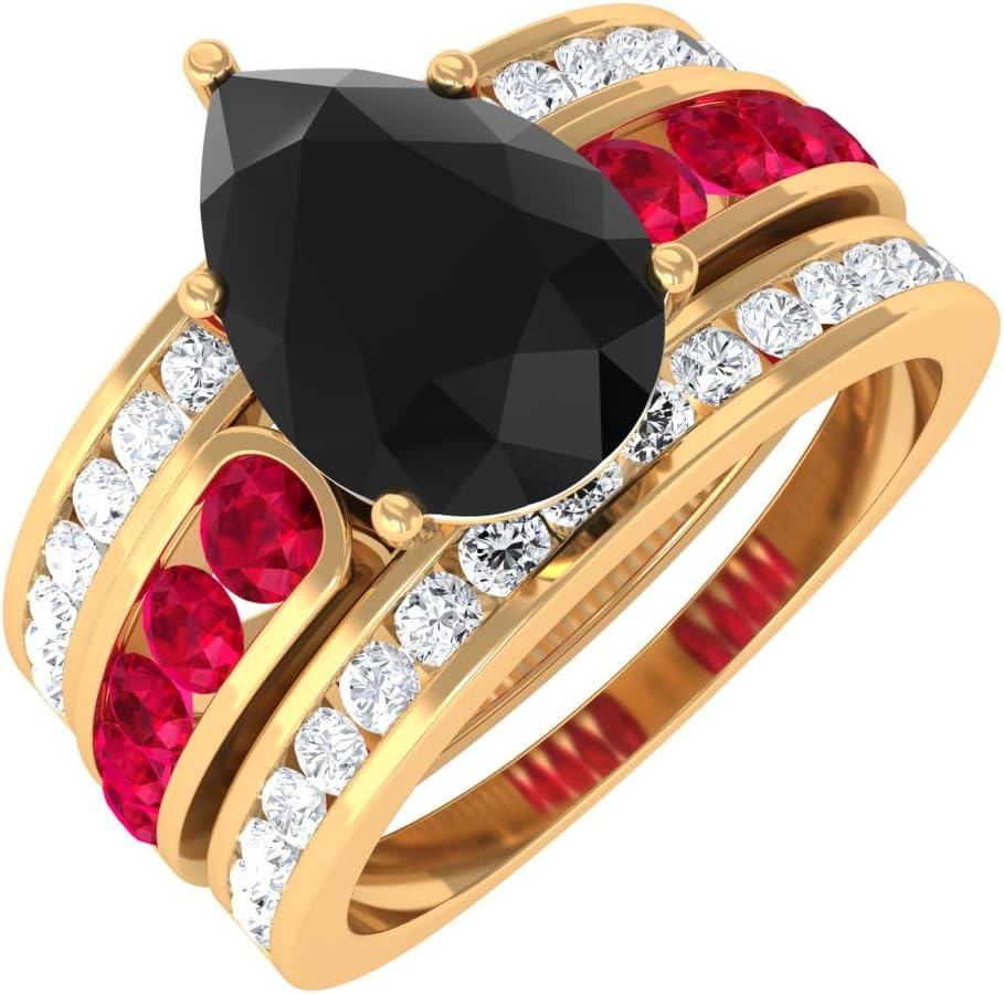 Certified Natural Black Spinel Bridal Ring Set, AAA Quality