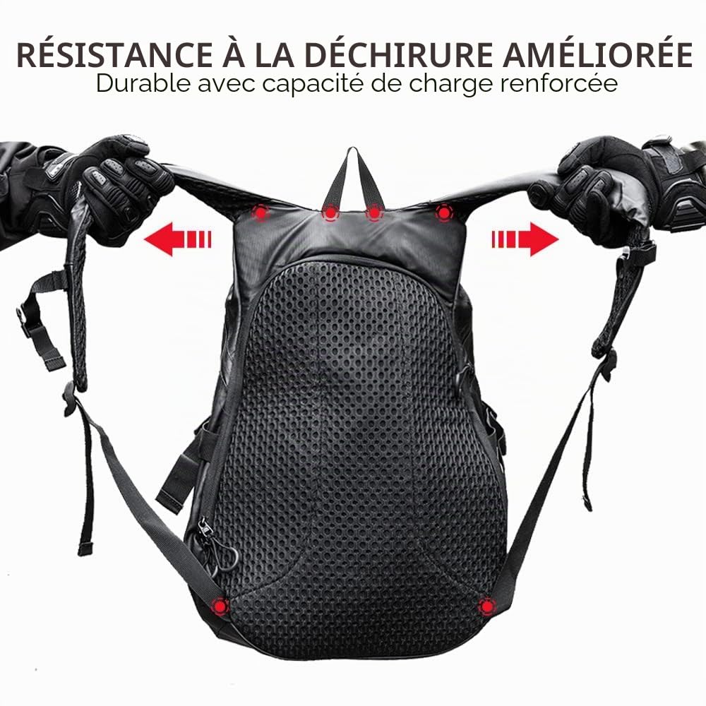 ILM Sac à dos moto multifonctionnel-sac à dos moto sac d'école bandes réfléchissantes étanches avec grande capacité, noir, modèle MB01