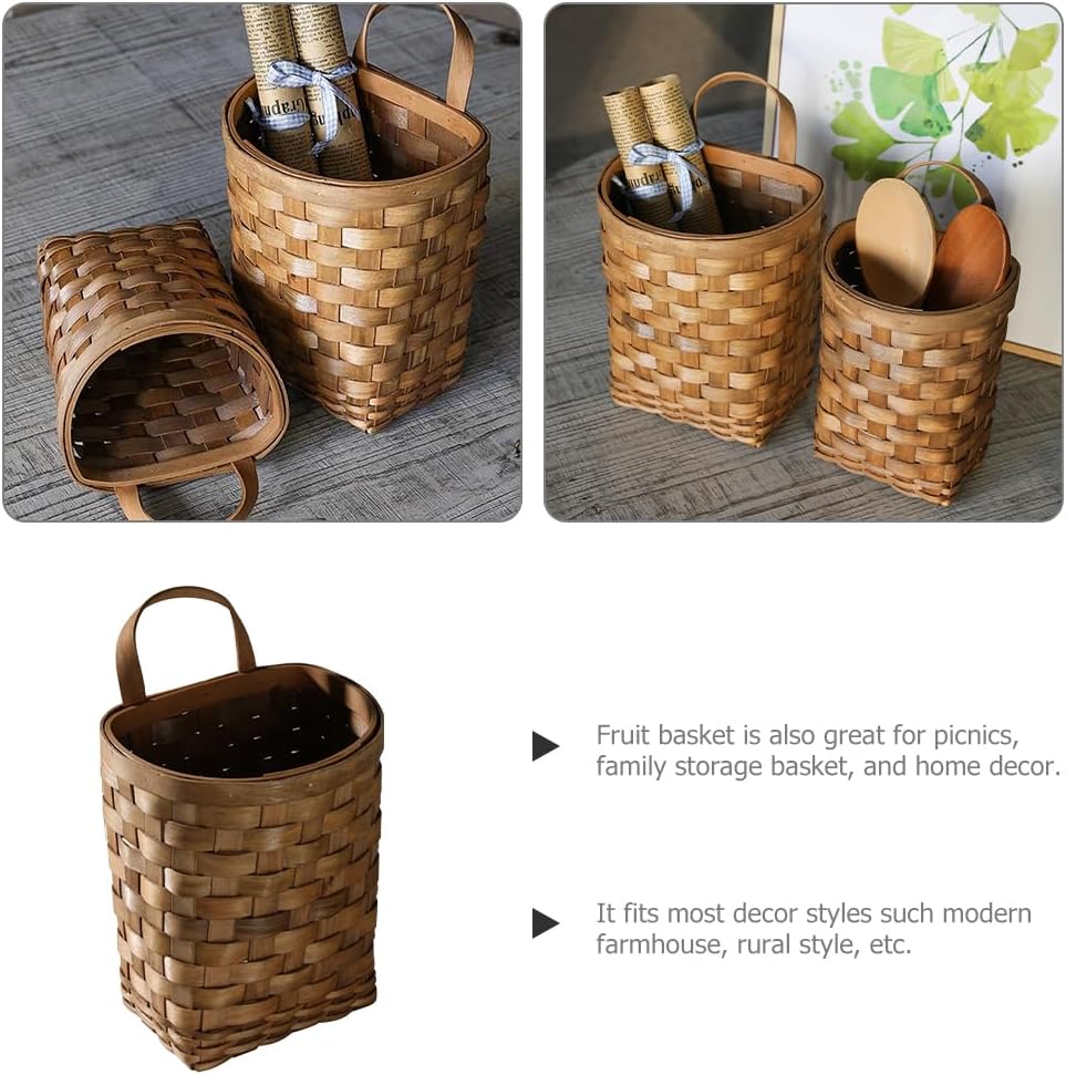 Alipis Woven Hanging Wall Basket 2Pcs - Farmhouse Style Rattan Plant Hanger for Kitchen Storage Vegetable and Fruit Organizer Decorative Wall-Mounted Basket 9.84X6.69X10.62In