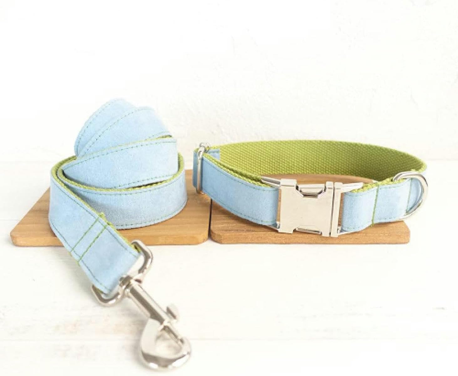 Collier Collier Poly Satin et Nylon Bleu et Vert 5 Tailles-Ensemble Collier et Laisse pour Chien-XL