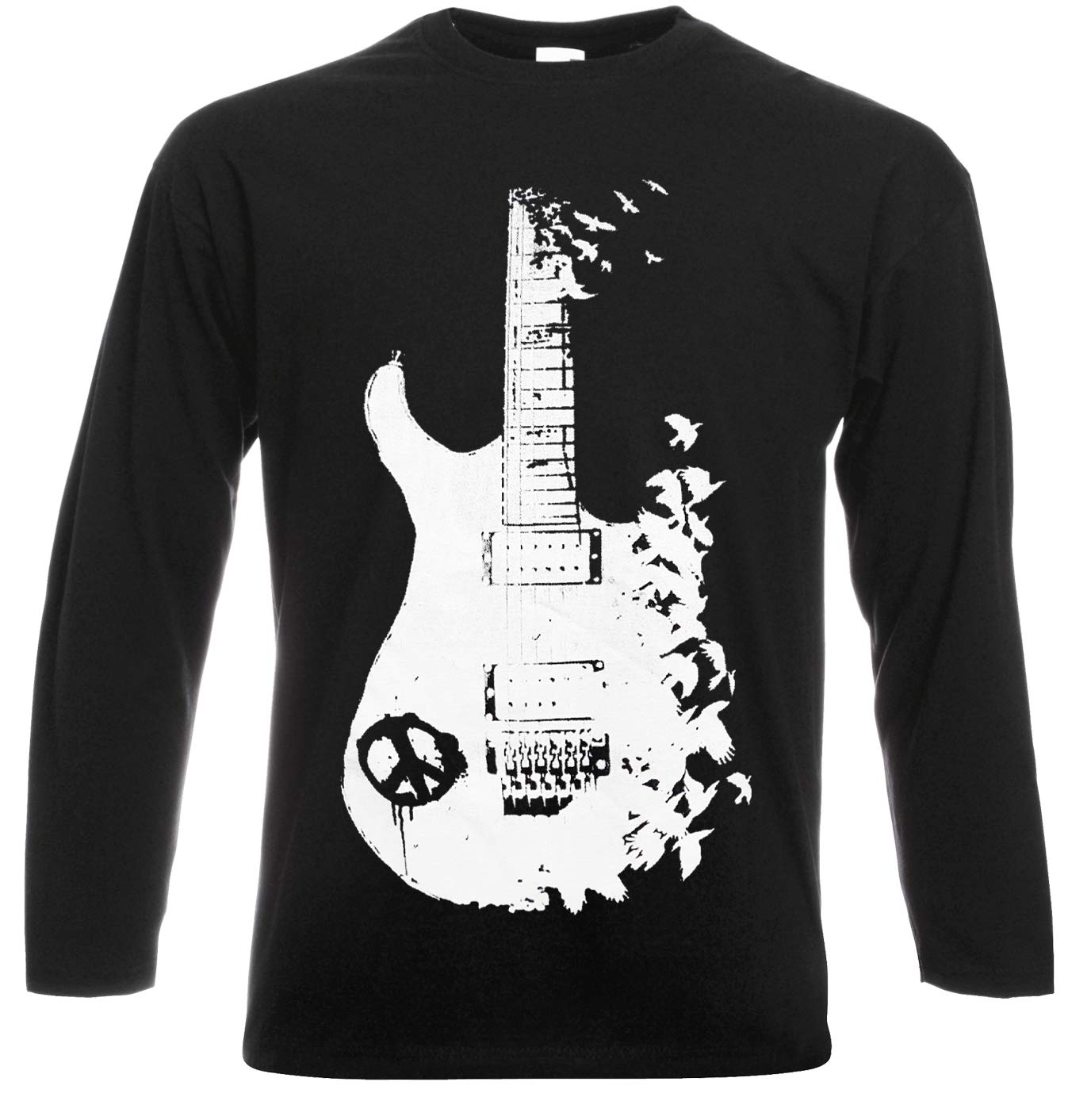Trend Gear Men's Black Band Guitar Long Sleeve T Shirt/Banksy/Metal/Peace/Music/Crow/Goth Santa Present (Xxl)