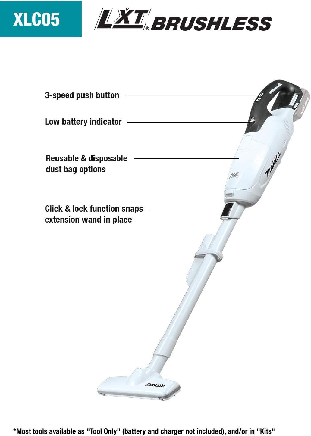 Nеw Prоduсt Makita XLC05ZWX4 Lithium-Ion Compact Brushless Cordless 3-Speed Vacuum Kit