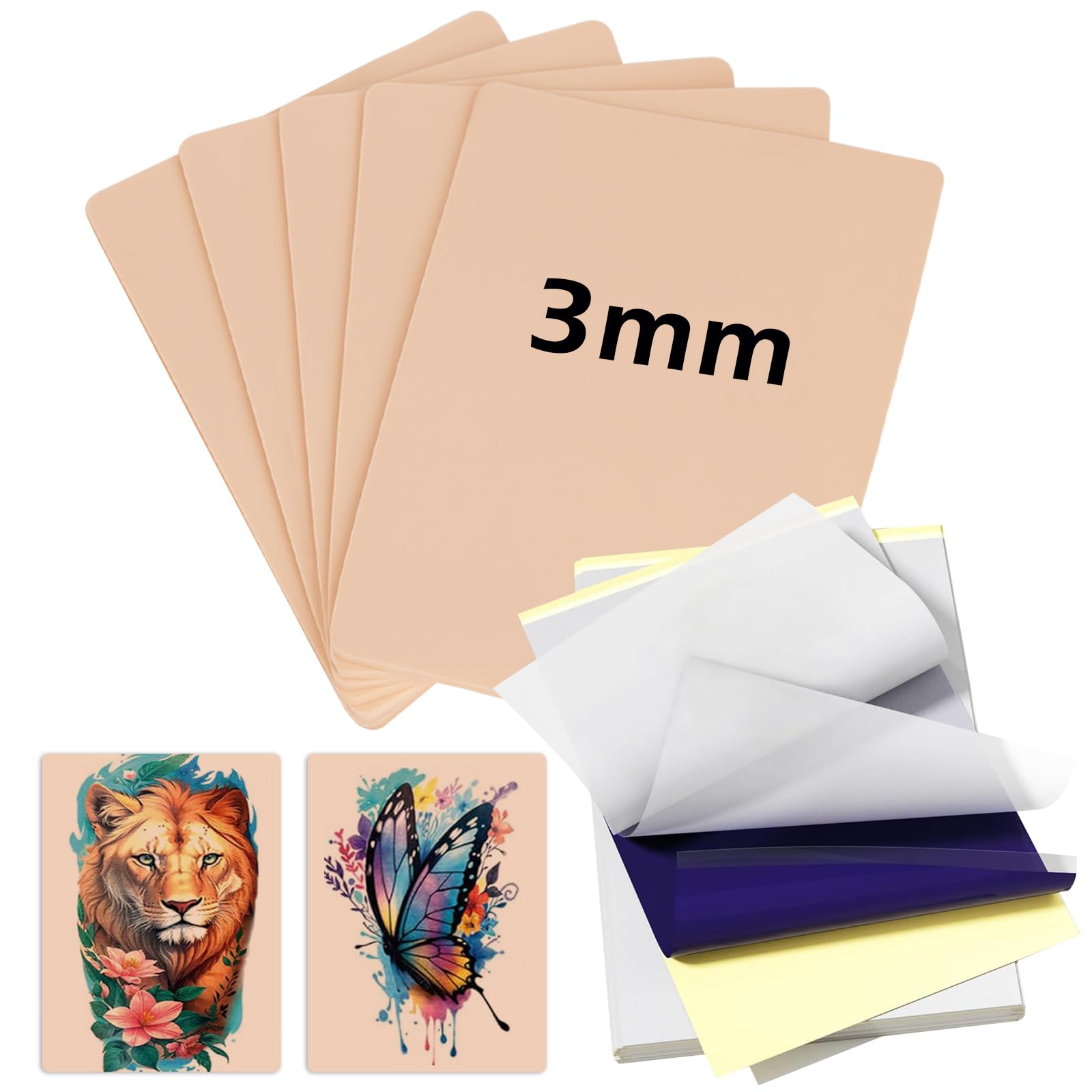 3MM Fake Skin with Transfer Paper - Jconly 35pcs Fake Skin Transfer Paper Kit,5Pcs Tattoo Thick Practice Skin with 30Pcs Tattoo Paper Stencil Paper 5pcs Fake Skin +30Paper
