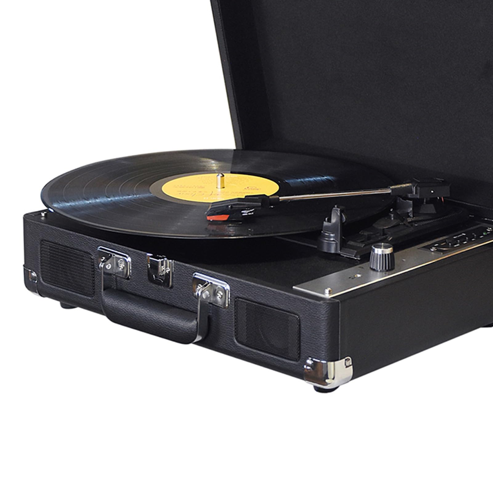 Jeffergarden Giradischi Fonografico Vintage con BT, Uscita da 3,5 Mm, USB, TF, SD, Supporto 33/45/78 Giri/min, Trasmissione a Lungo Raggio di 10 M per Dischi in Vinile da 7/10/12 Pollici (BLACK)