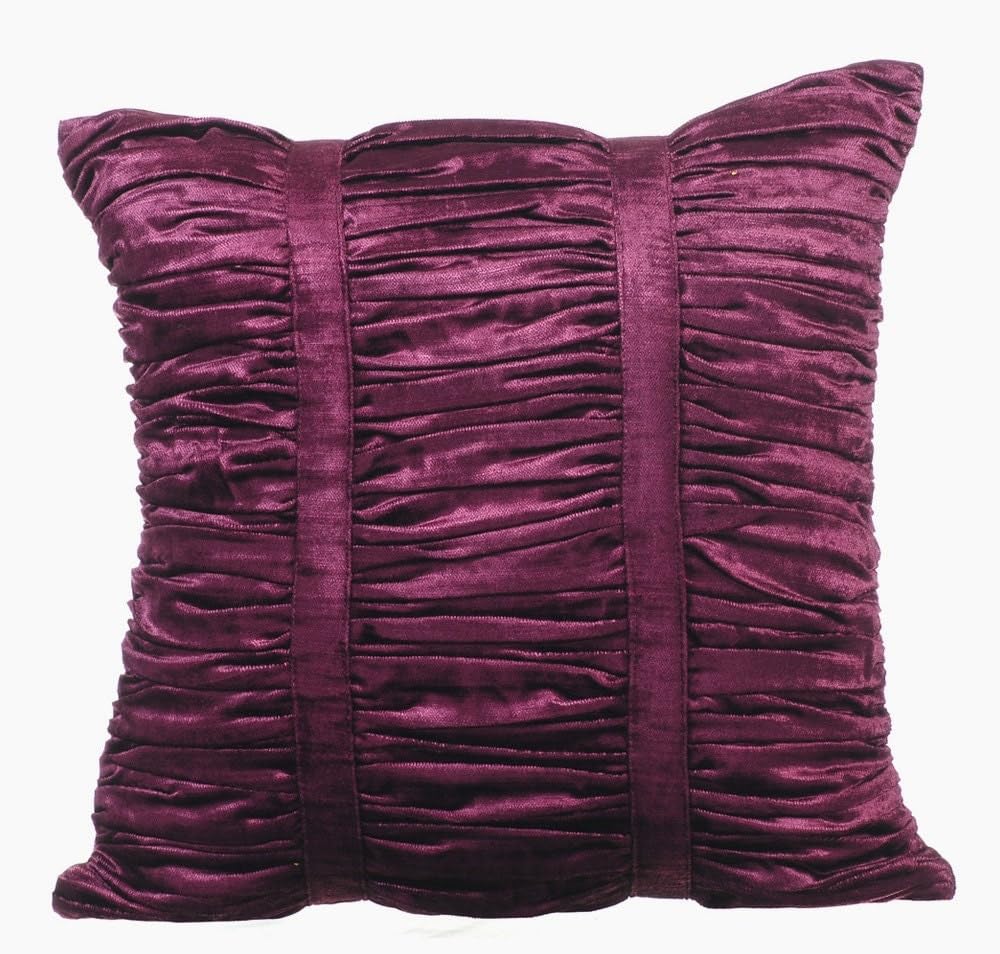 The HomeCentric Púrpura Fundas para almohadones, con Textura alforzas Solido Fundas de Almohadas, Paquete de 2, 60x60 cm Cojines para Sofas, Terciopelo Fundas de cojin, A Rayas -Plum Beauty