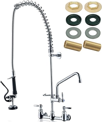 Grifo comercial con pulverizador, grifo de fregadero utilitario con pulverizador, montaje en pared, industrial, restaurante, 43 pulgadas de altura,