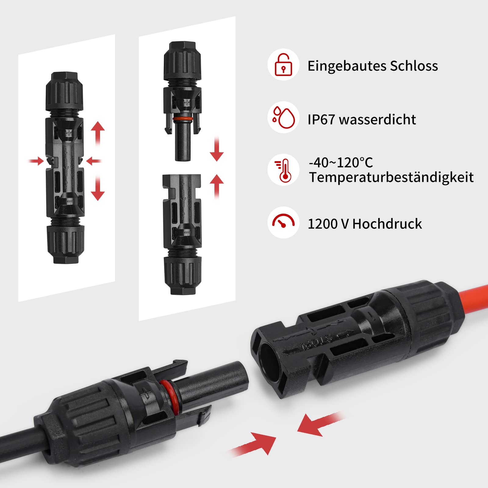 Solarkabel 4mm² 15M x 2 Solar Verlängerungskabel mit Solarstecker, Solar Verlängerung Photovoltaik Kabel für Solarpanel Balkonkraftwerk Solar Kabel(2-20M, 4mm2, 6mm2)