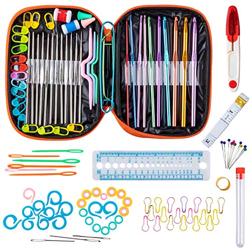 Niviy Agujas de Ganchillos 126 Pzas Kit Ganchos de Ganchillo Accesorios 22 Pzas Crochet con Bolsa para Novatos Principiantes