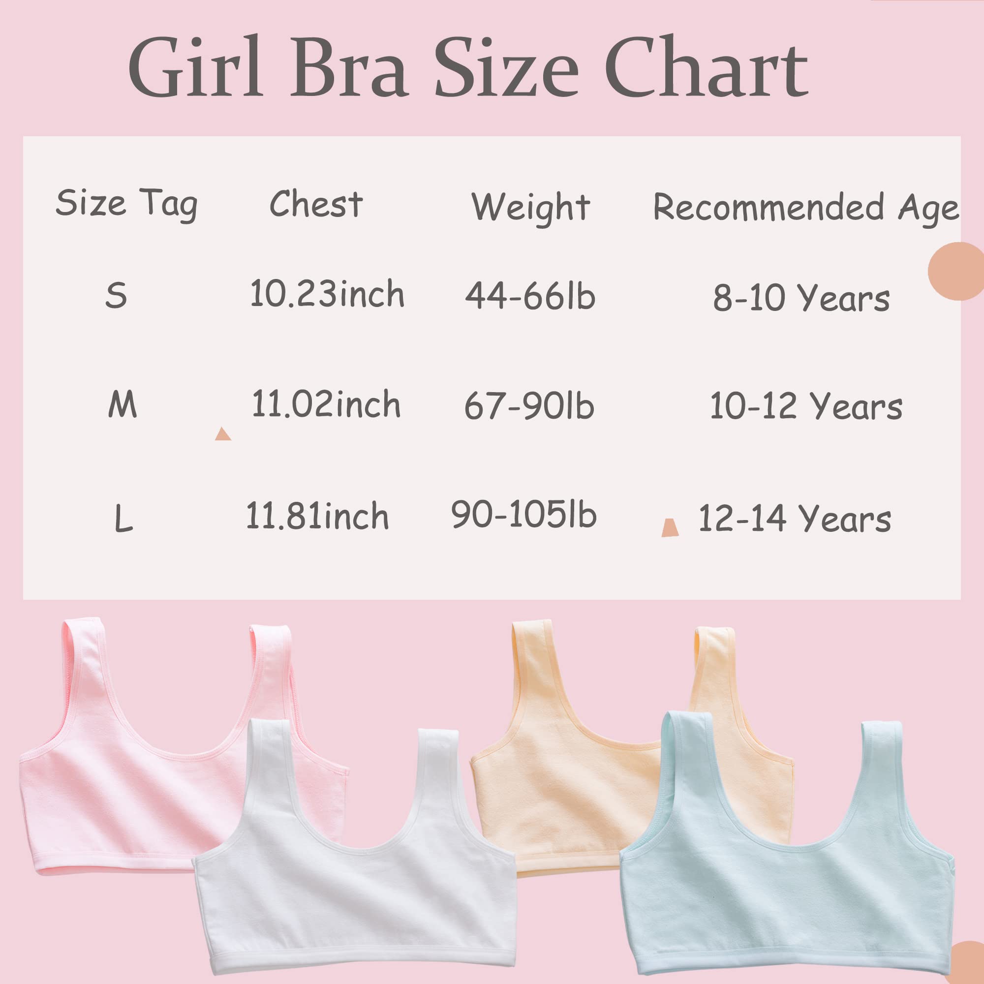 Brasier para niñas, 6 unidades, brasier de entrenamiento para niñas, brasier de algodón sin costuras, brasier corto sin costuras