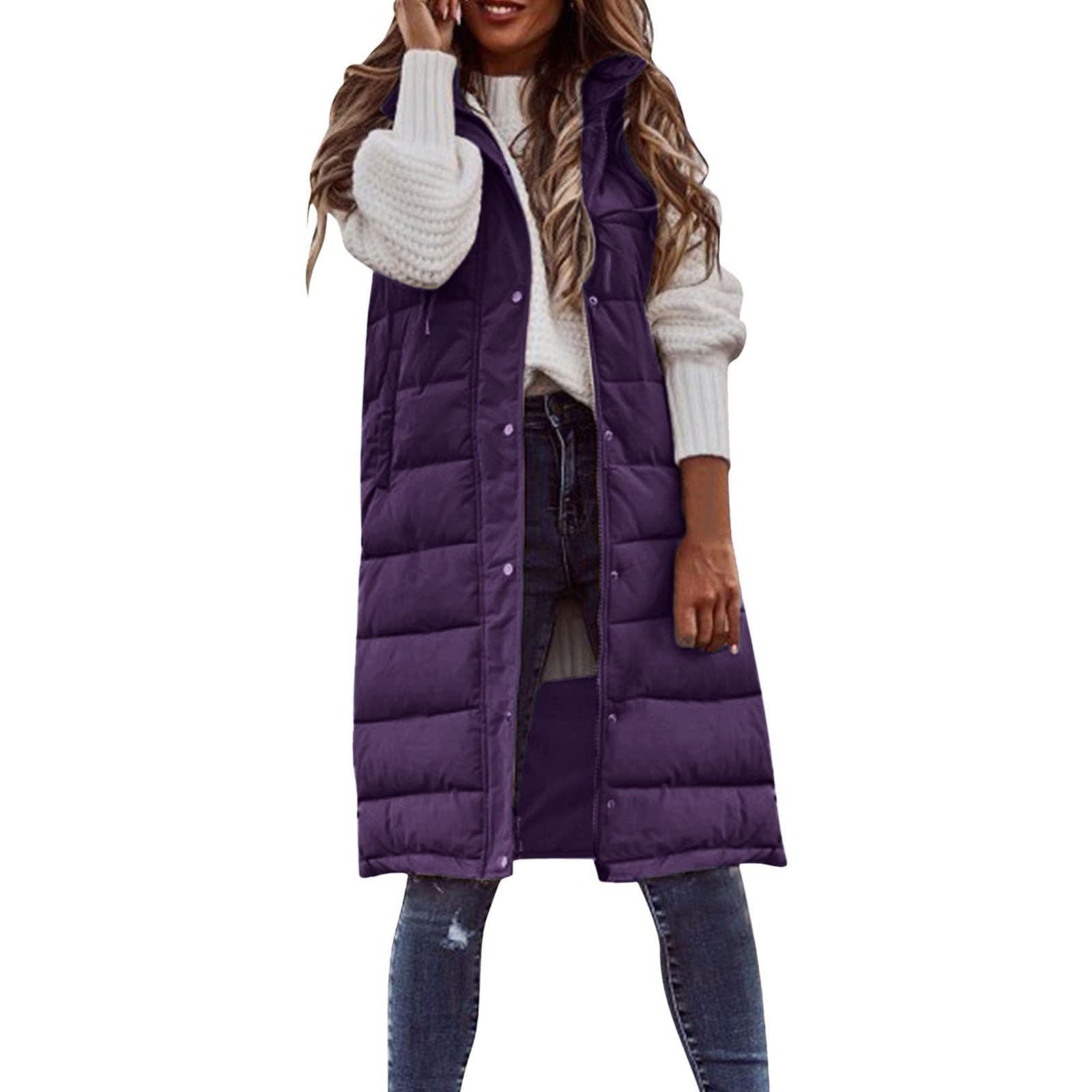 Winter Jackets For Women Coat Vest Long Hoodie Warm Down Coat With Pockets Quilted Outdoor Jacket