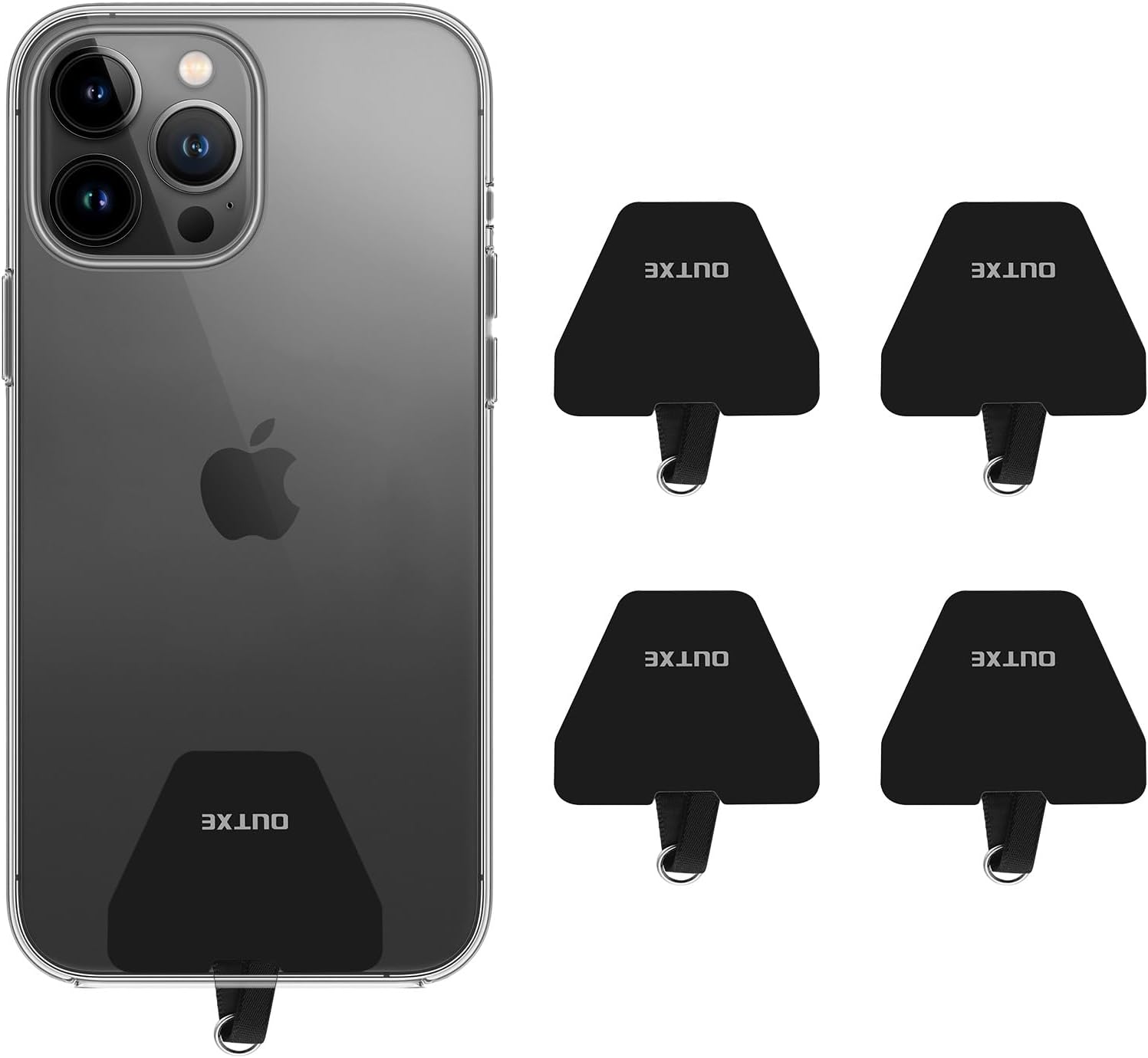 OUTXEUniversal Phone Tether Tab with Adhesive, 4 Pack Phone Lanyard Replacement Part for Phone Strap - Black