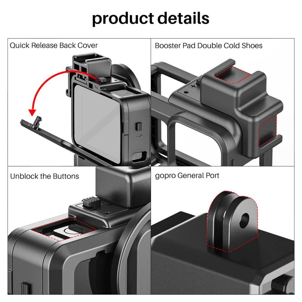 ULANZI G9-4 Vlog Plástico para GoPro 9 Black & GoPro Hero 10 Negro - Caja de Jaula de vídeo con Adaptador de Filtro y Soporte de Calzado frío