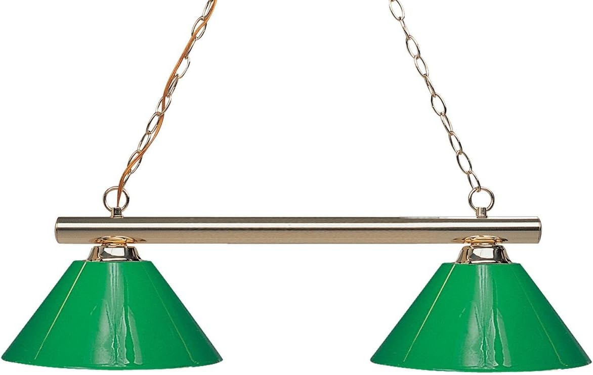 Z-Lite 155-2PB-PGR Sharp Shooter Two Light Billiard, Metal Frame, Polished Brass Finish and Plastic Green Shade of Plastic Material