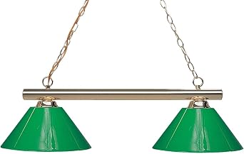 Z-Lite 155-2PB-PGR Sharp Shooter Two Light Billiard, Metal Frame, Polished Brass Finish and Plastic Green Shade of Plastic Material