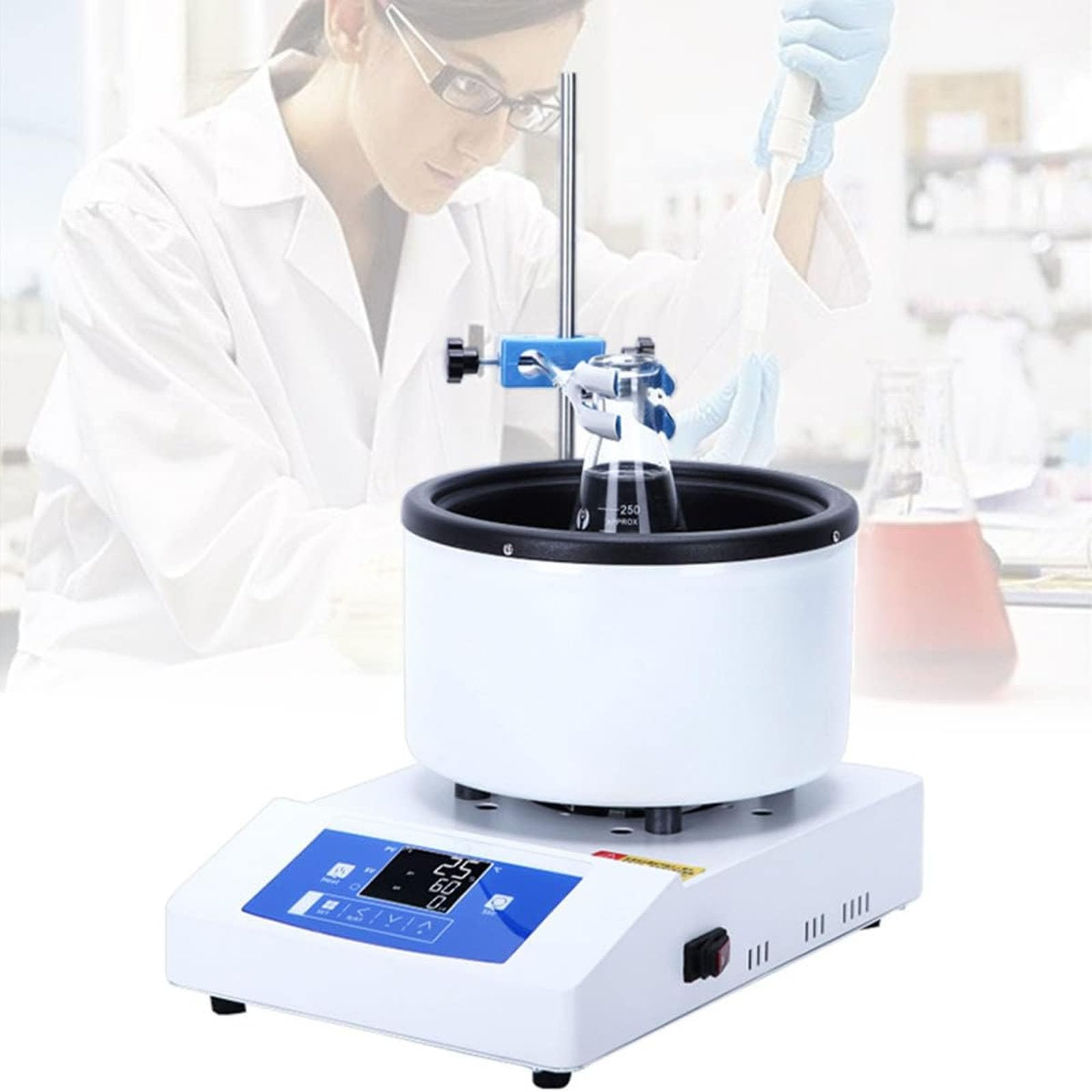 Magnetrühr-heiztopf Für Labore, Magnetrührer Mit Temperatursensor, 20-2000 U/min, Max. Rührvolumen 5 L, Wasser- Und Ölbad, Ideal Zum Mischen Und Erhitzen Von Flüssigen Proben 1L