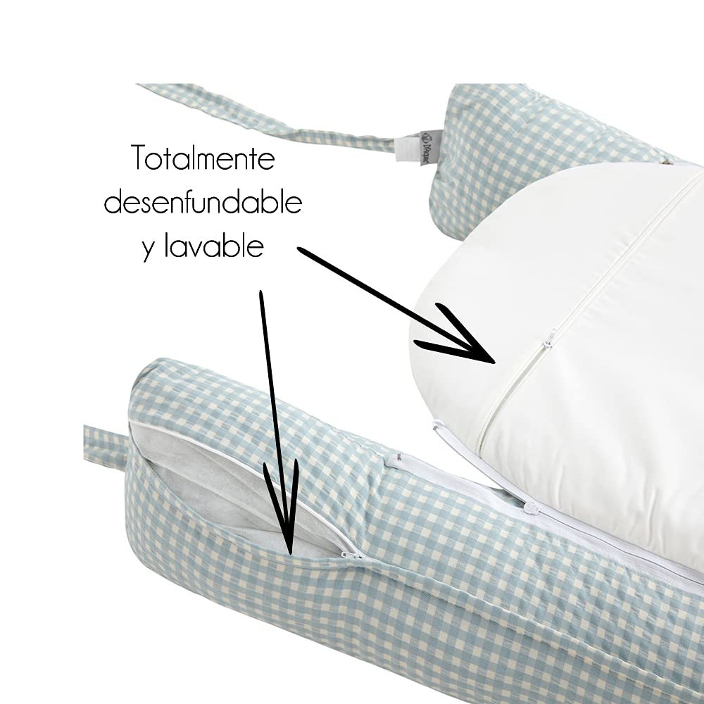Cuna Nido para bebé recién nacido Quartz Vichy, cojín reductor con base impermeable, desenfundable y lavable, 100% algodón, certificado OEKO-TEX® CoolDreams