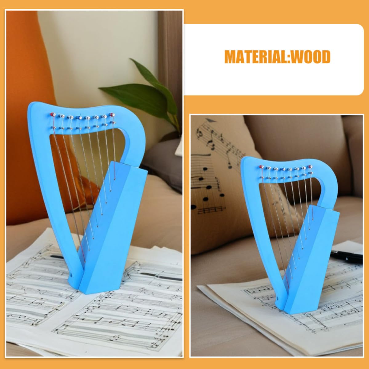 Housoutil Lira Classica a 8 Corde in Legno Portatile e Leggera, Strumento Musicale per Principianti Adulti, per Piccoli Spettacoli e Riunioni Familiari