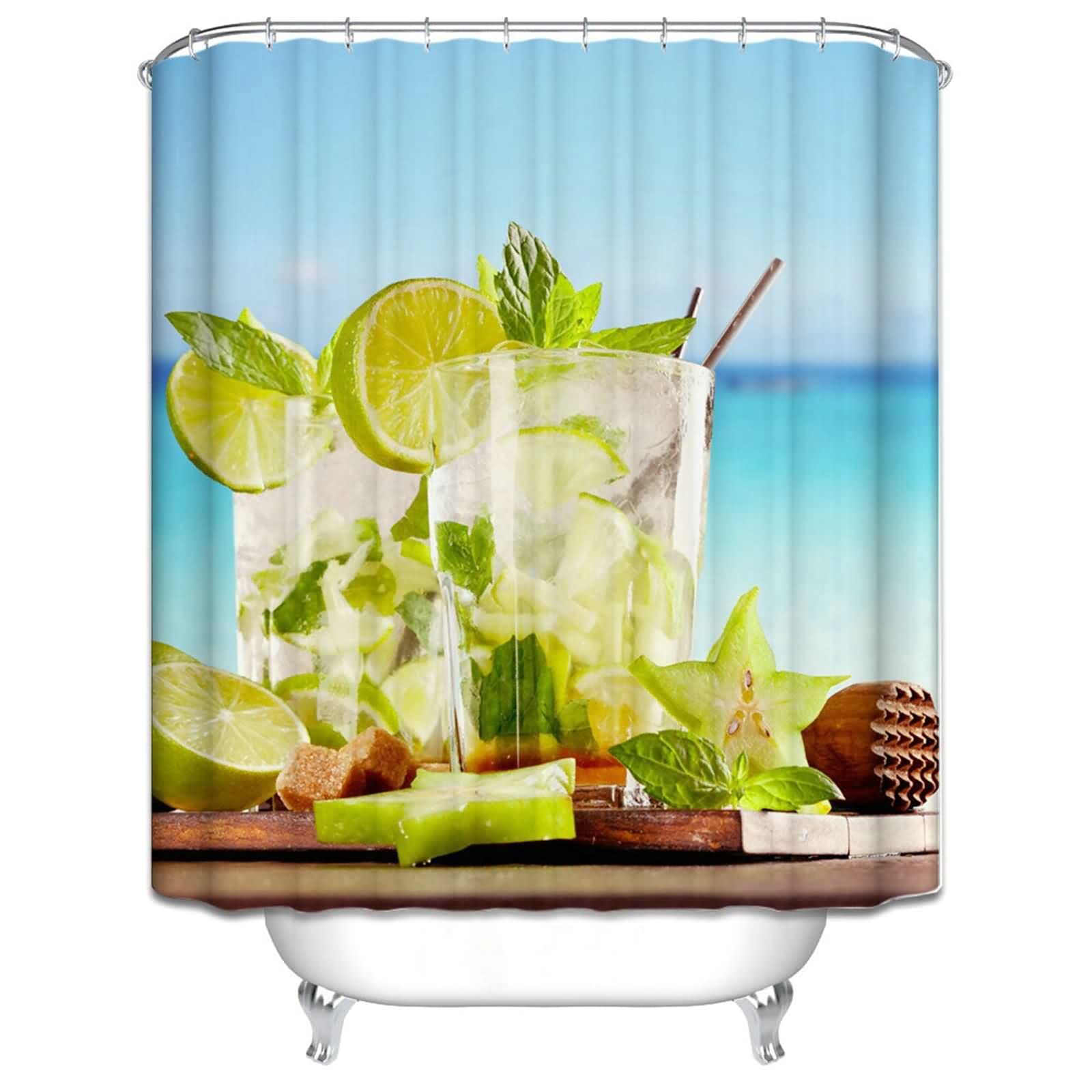 EHOMERY Cloth Waterproof Shower Curtain Liner Fabric Shower Curtains Patterned Summer Lemon Shower Curtain Linercloth Fabric Shower Curtains For Bathroom Vintage Polyester, 180X180Cm