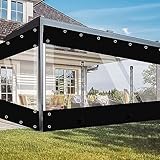 Klare, wasserdichte, strapazierfähige Plane, Schwarze transparente Plane for den Außenbereich, Seitenteile, Trennvorhänge, Regenvorhänge, 0,3 mm PVC-Plane, mit Reißverschlusstür(1.8x300cm(5.9*9.8ft))