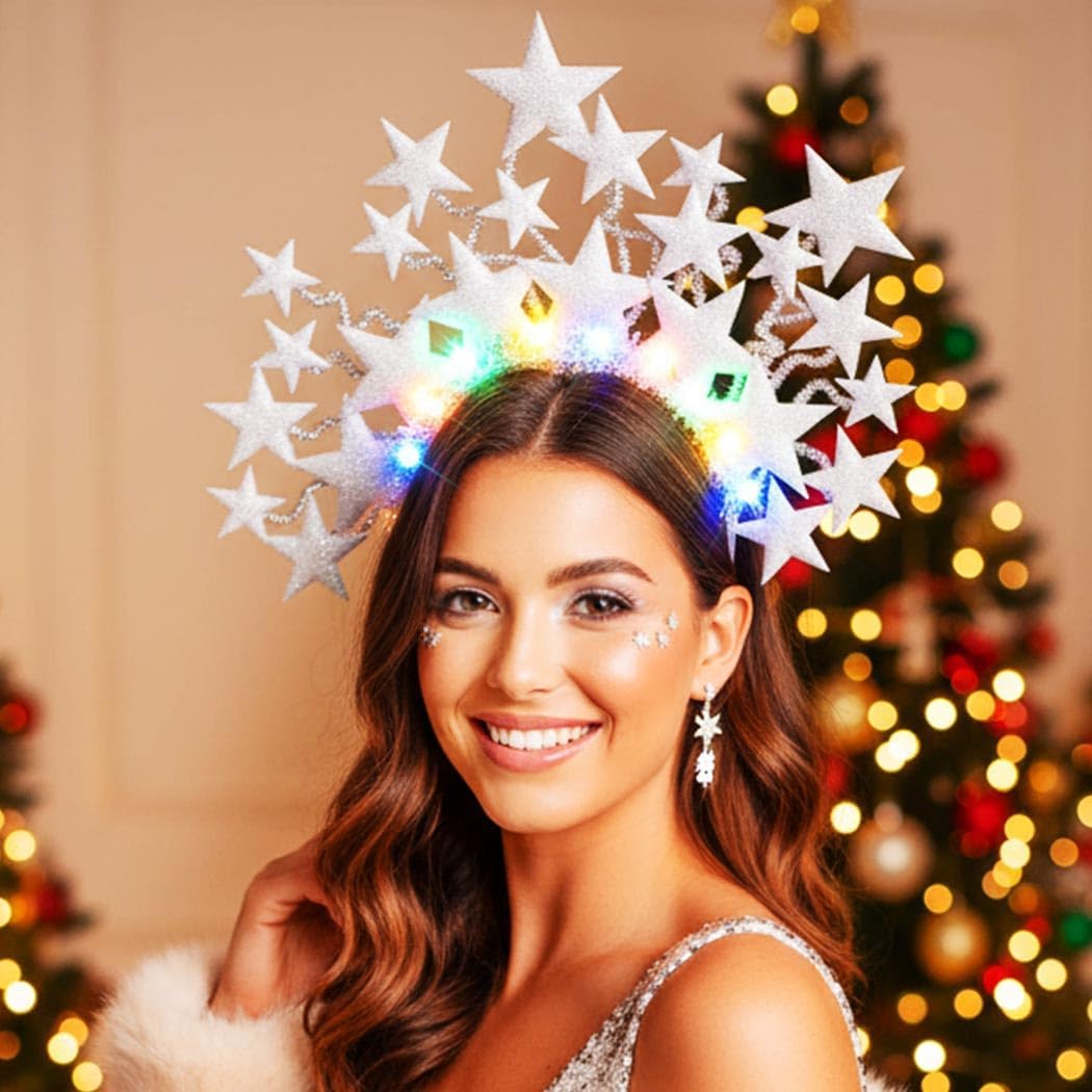 CAKURE Light Up Star Headband Christmas Star Headbands Holiday Star Hair Accessories for Women and Girls - Image 3