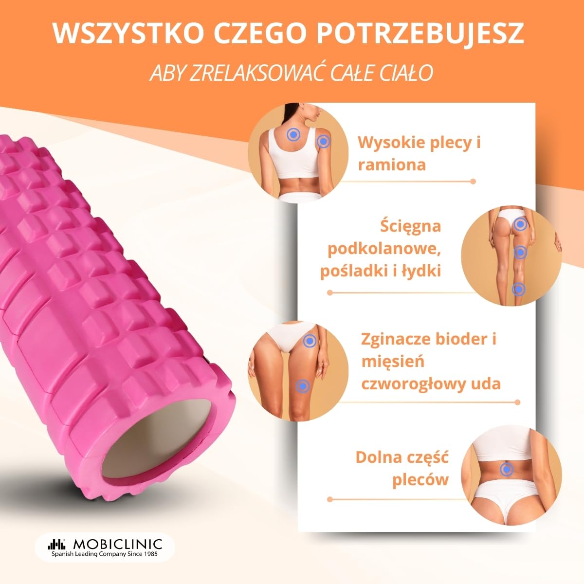 Mobiclinic® fitness, Wałek do masażu, Fitroller, Z pianki i eva, 14x33 cm, Pilates, Joga, Rozciąganie, Przenośny, Wielofunkcyjne użycie, Dla całego ciał, 3 poziomy