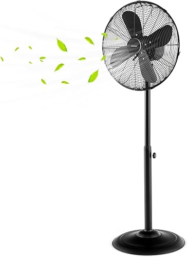 COSTWAY Ventilador de pedestal de metal, ventilador silencioso de pie oscilante de 75 de alta velocidad de 16 pulgadas con altura ajustable, 3