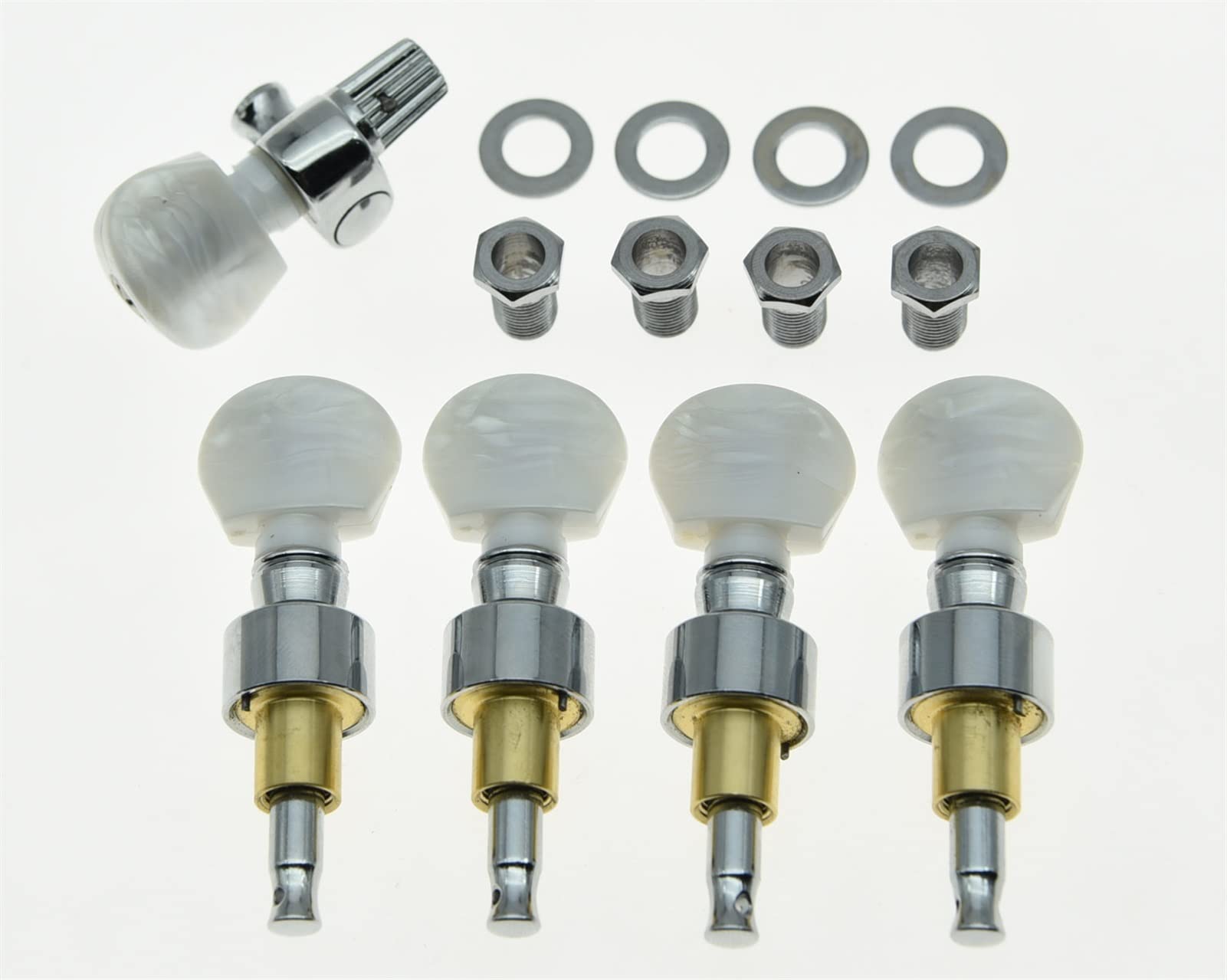 Chrome 5 String Banjo Sintonizadores engranados Tuning Pegs Machine Heads W Pearl Botones Clavijas afinación