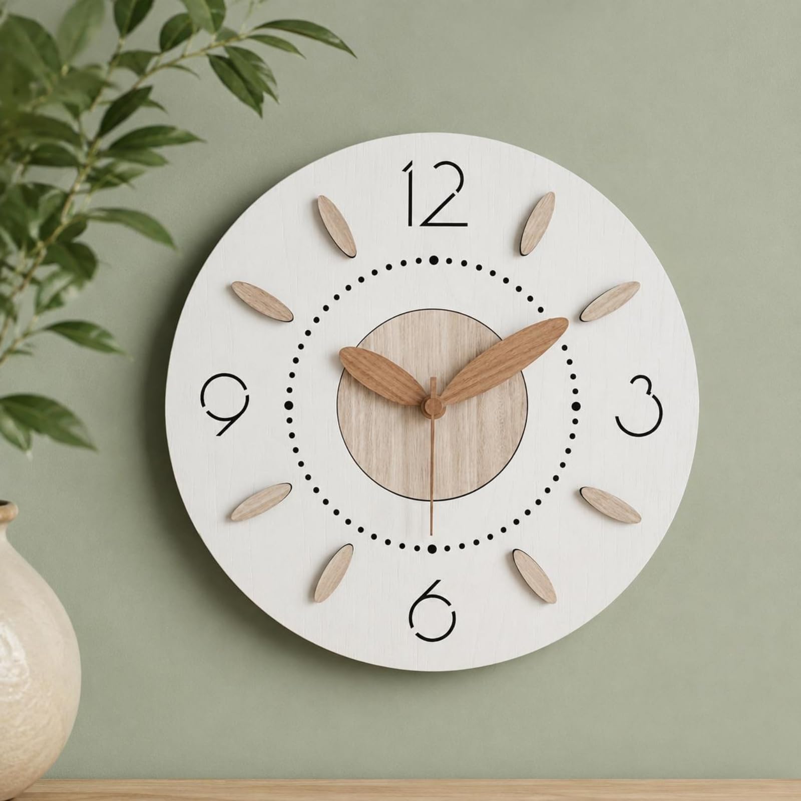 Milageto Wanduhr Moderne Holz mit Klarem Zifferblatt Und Deutlichen Ziffern Geräuschlos für Angenehme Ruhe Dreidimensionaler Look für Wohnzimmer Schlafzimmer Büro Praxis, B-Modell, 15 Zoll