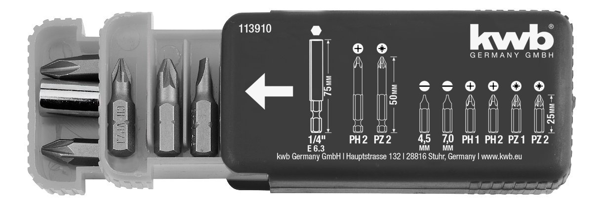 kwb113910 Set Dispenser Box-9 Pieces with Magnetic bit Holder with E 6.3 Shaft for Cordless Screwdrivers