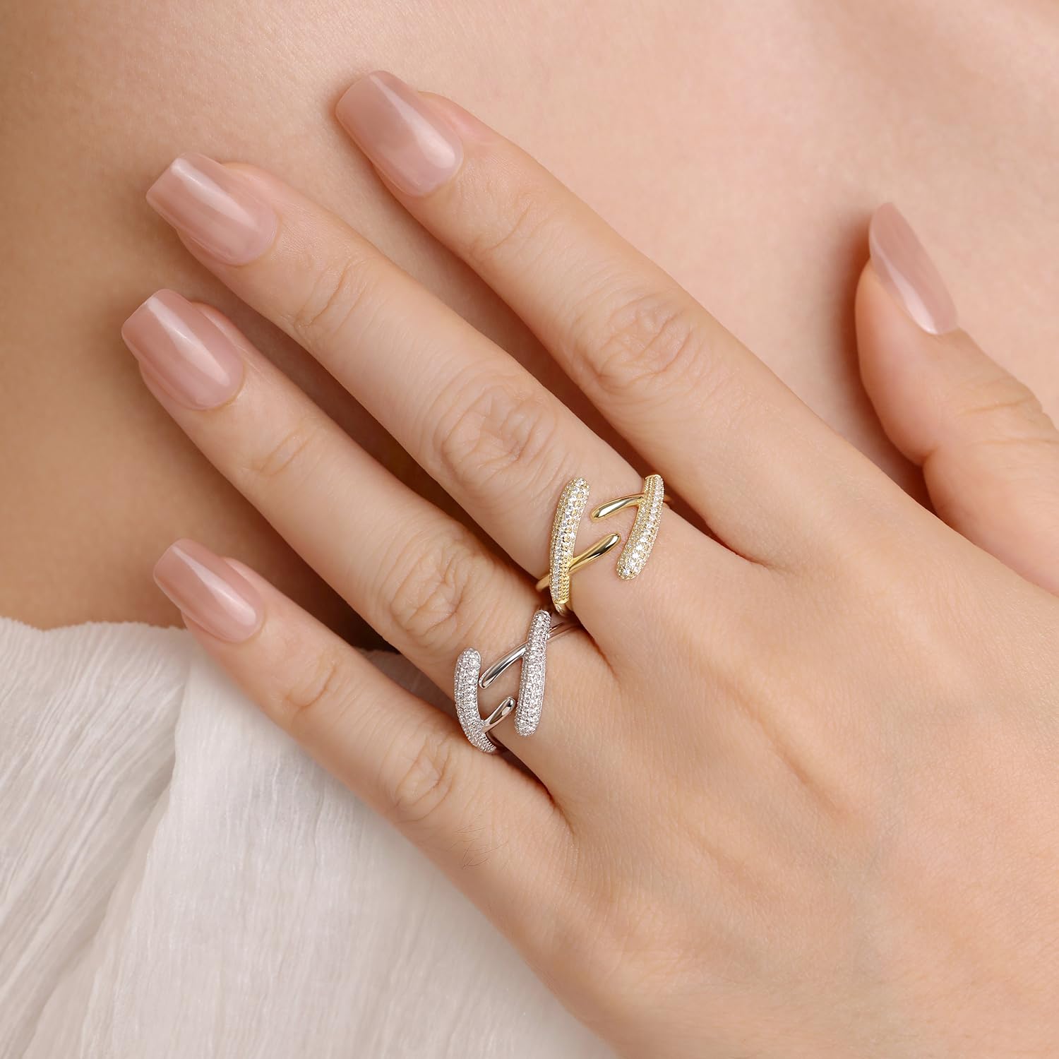 Meissa Anillo de mujer de plata 925 ajustable diseño cruzado elegante anillo grueso en oro y plata joyería para San Valentín aniversario boda cumpleaños regalo para novia anillo hecho a mano