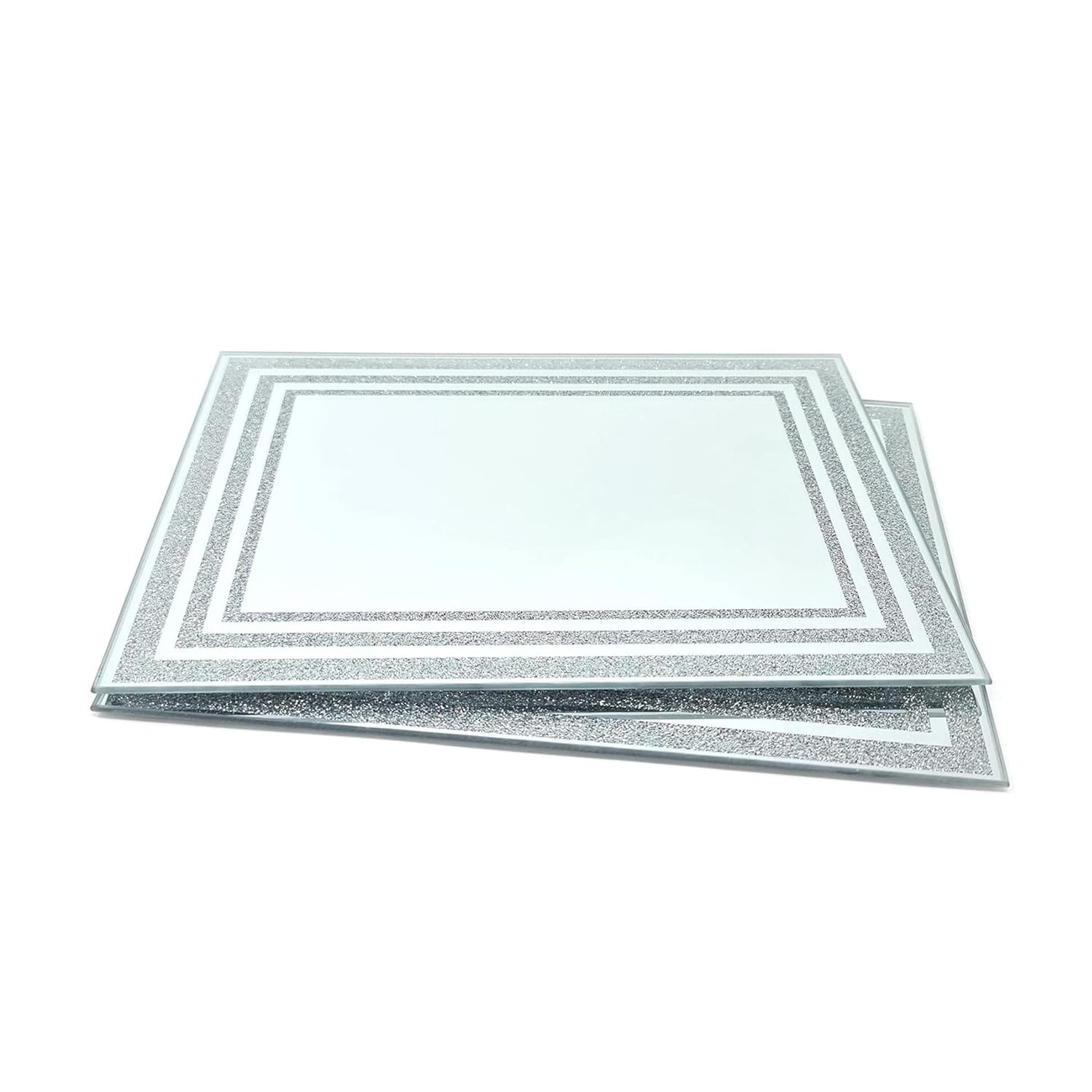 Deenz Line Center Glitter Set Of Coasters 10X10Cm Placemat 22X29Cm & Center Plate 20Cm Glass Mirrored Sparkle Dining Table Mats Kitchen Luxurious (4 Placemats)
