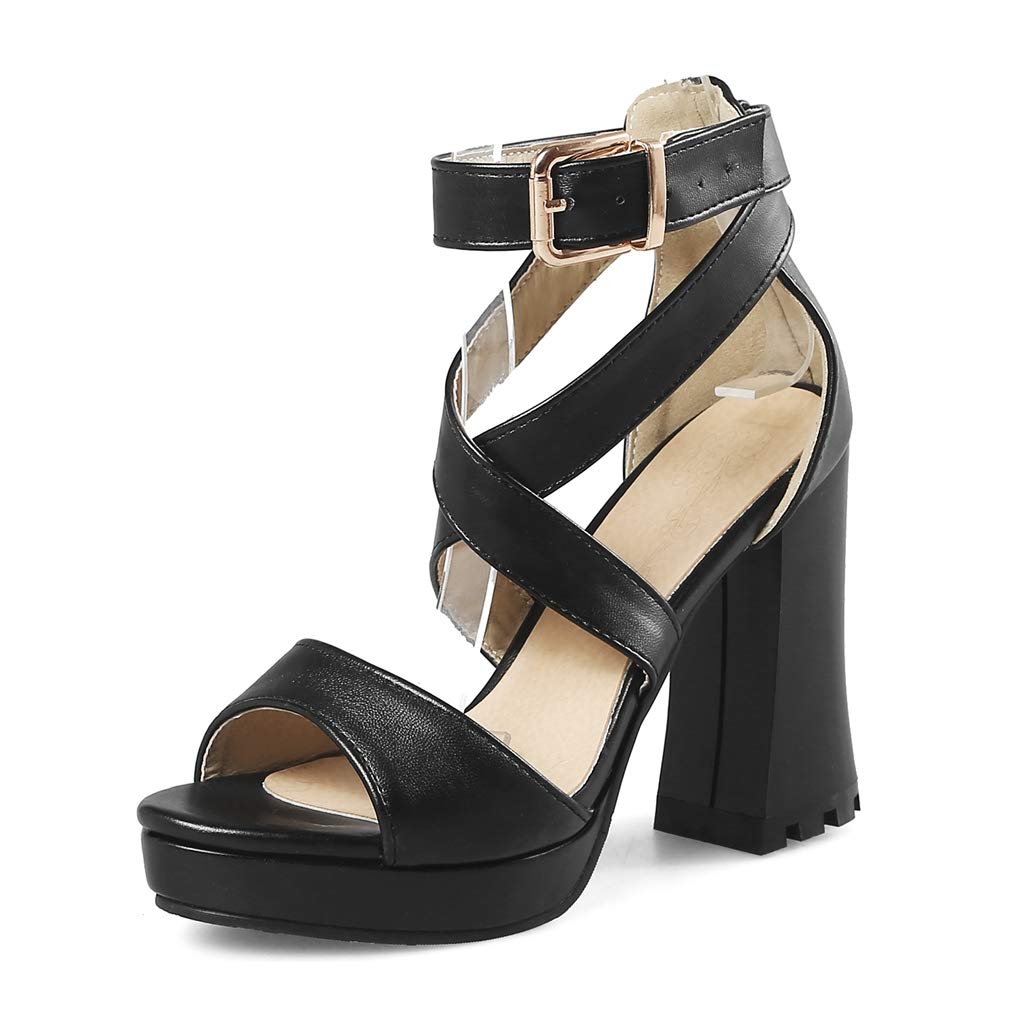 MIOKE Women's Platform High Heeled Sandals Ankle Strap Crisscross Strappy Chunky Block Heel Dress Sandal